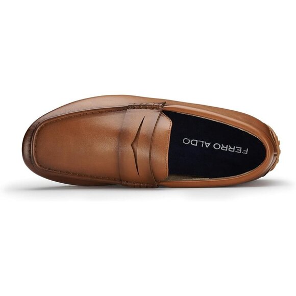 〽️Men\'s Cognac Leather Aldo Collection Slip On Penny Driving Moccasins Loafer main image 7